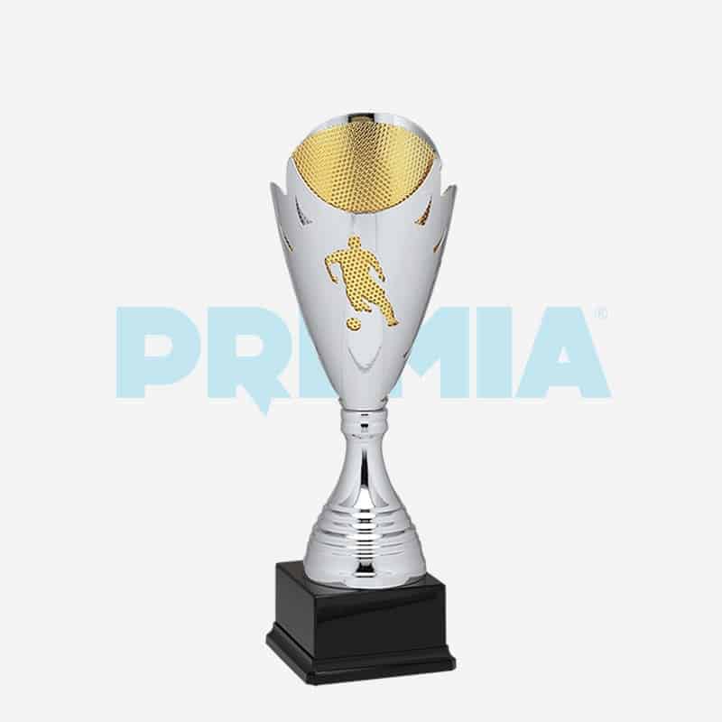 Trofeo calcio colore argento, con base in plastica